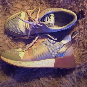 Sam Edelman Rose Gold Shimmer Lace-Up Sneakers